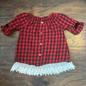 Toddler Girl GoodLad Red and Black Buffalo Plaid Top Size 3T with Heart Buttons